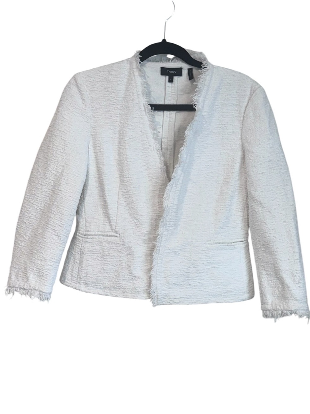 Theory "Lindrayia R" White Spring Tweed Fringe Blazer 6 - Picture 3 of 8